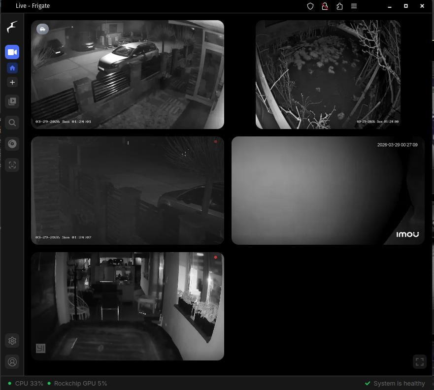 Frigate live view — 5 kamier naraz
